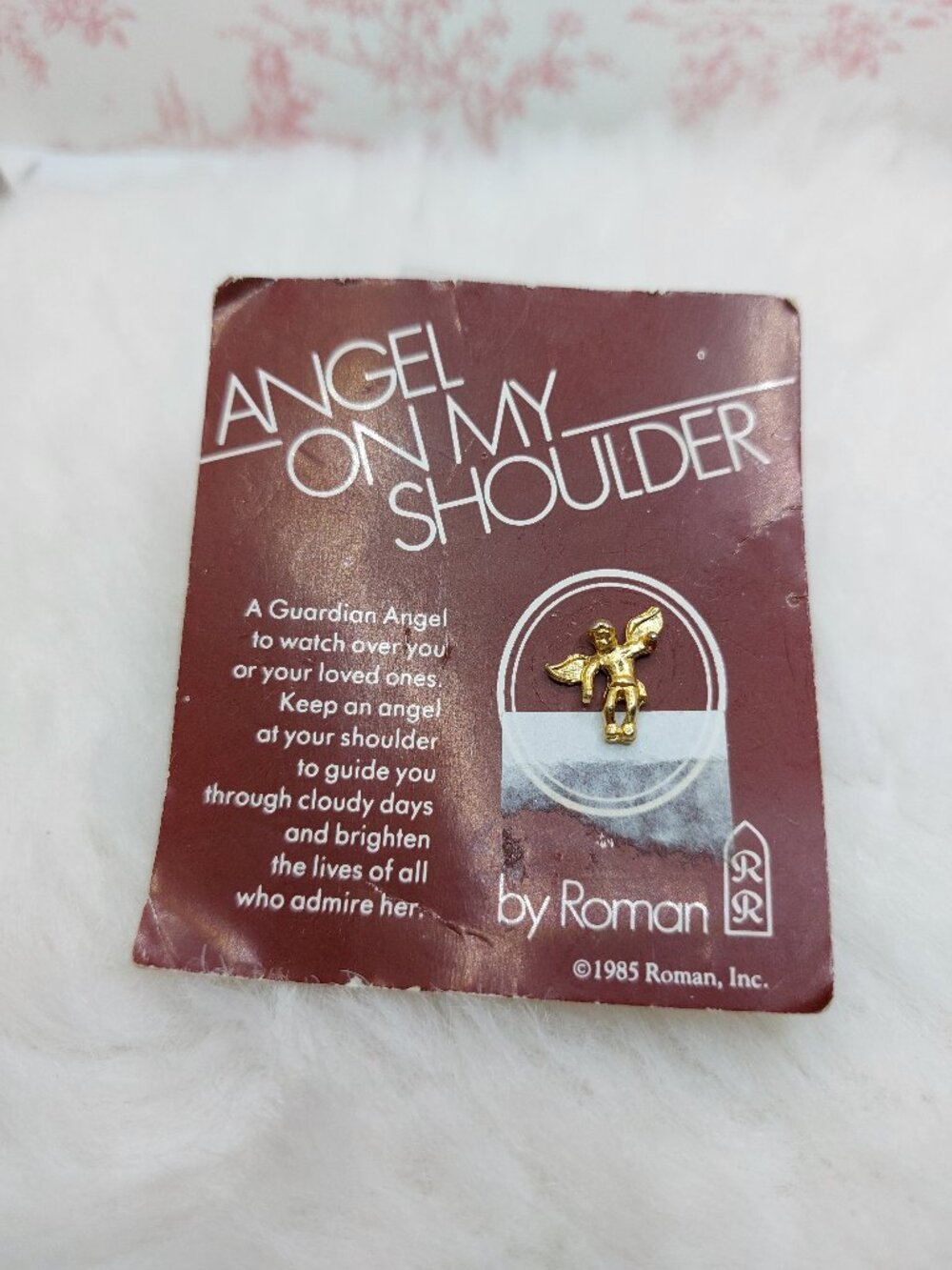 Vintage "Angel on my Shoulder" Guardian Angel Lapel Pin by Roman